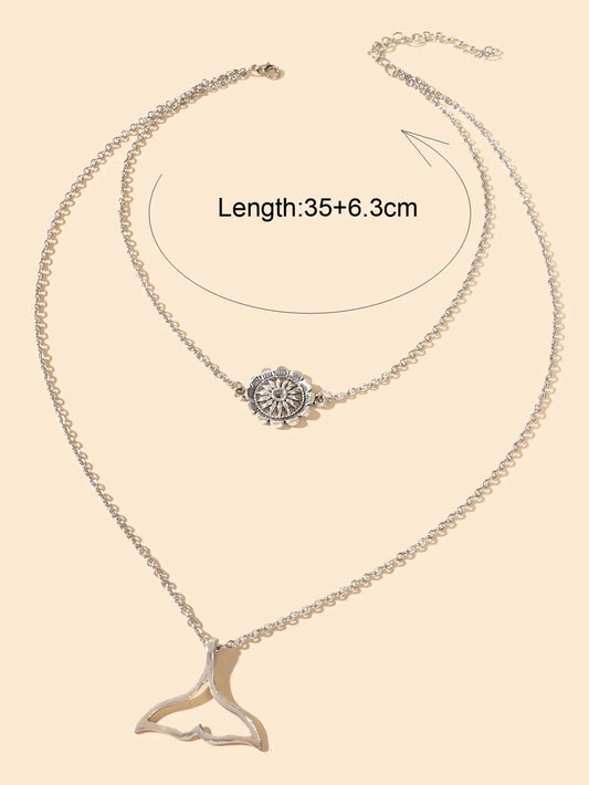 Bohemian Beach Jewelry Silver Layering Chain Choker Mermaid Tail Charm Necklace Feelontop Jewellery