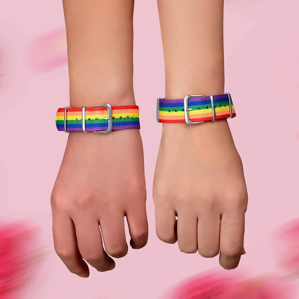 2pcs Valentine's Gift Rainbow Belt Bracelets Matching Couple Best Friend Jewelry Feelontop Jewellery