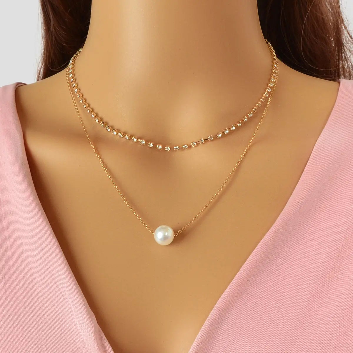Double Layered Necklace Adjustable Simple Chain Multilayer Rhinestone Collar Feelontop Jewellery