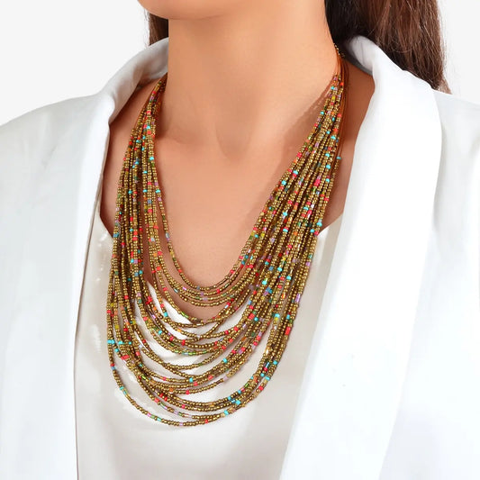 Colorful Seed Beads Multilayer Chunky Necklace Bold Jewelry Feelontop Jewellery