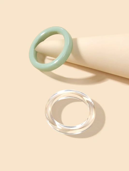 2 pcs Boho Chic Green Transparent Resin Circle Finger Ring set Women Accessories Feelontop Jewellery