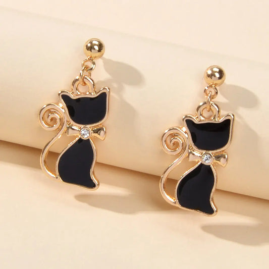 AU Post Rhinestone Black Cat Drop Stud Earrings Elegant Beautiful Jewellery Gift Feelontop Jewellery