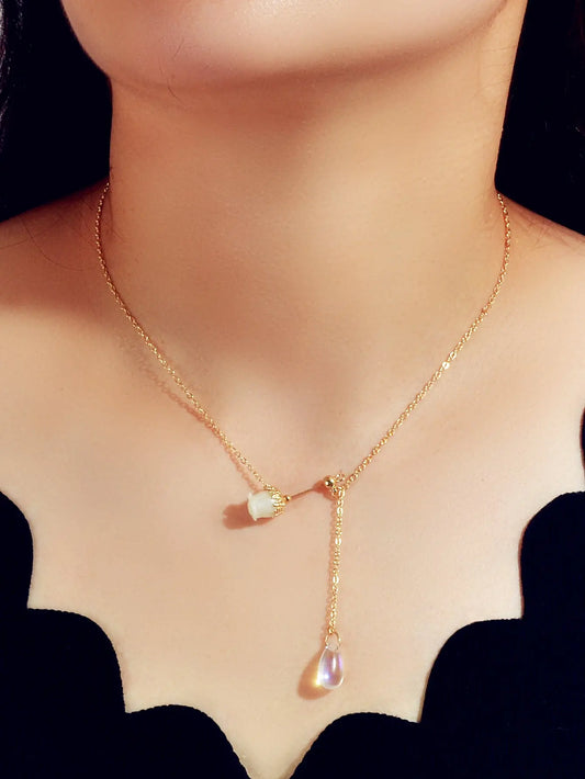 Elegant Jewellery Gold Chain Acrylic Water Drop Beads Flower Charm Y Necklace Feelontop Jewellery