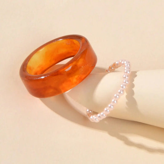 2pcs Pearl Elastic Resin Transparent Trendy Chunky Multiple Rings Bulk Pack Gift Feelontop Jewellery