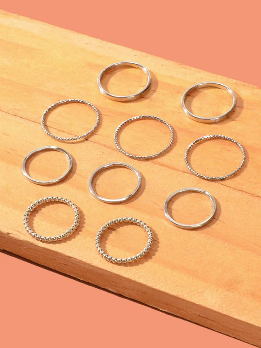 10pcs Silver Ring Bands Versatile Accessories for Every Finger Feelontop Jewellery