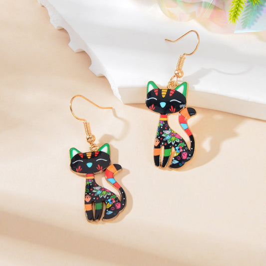 Lovely Colorful Cartoon Cat Design Animal Dangle Earrings Party Holiday Jewelry Feelontop Jewellery