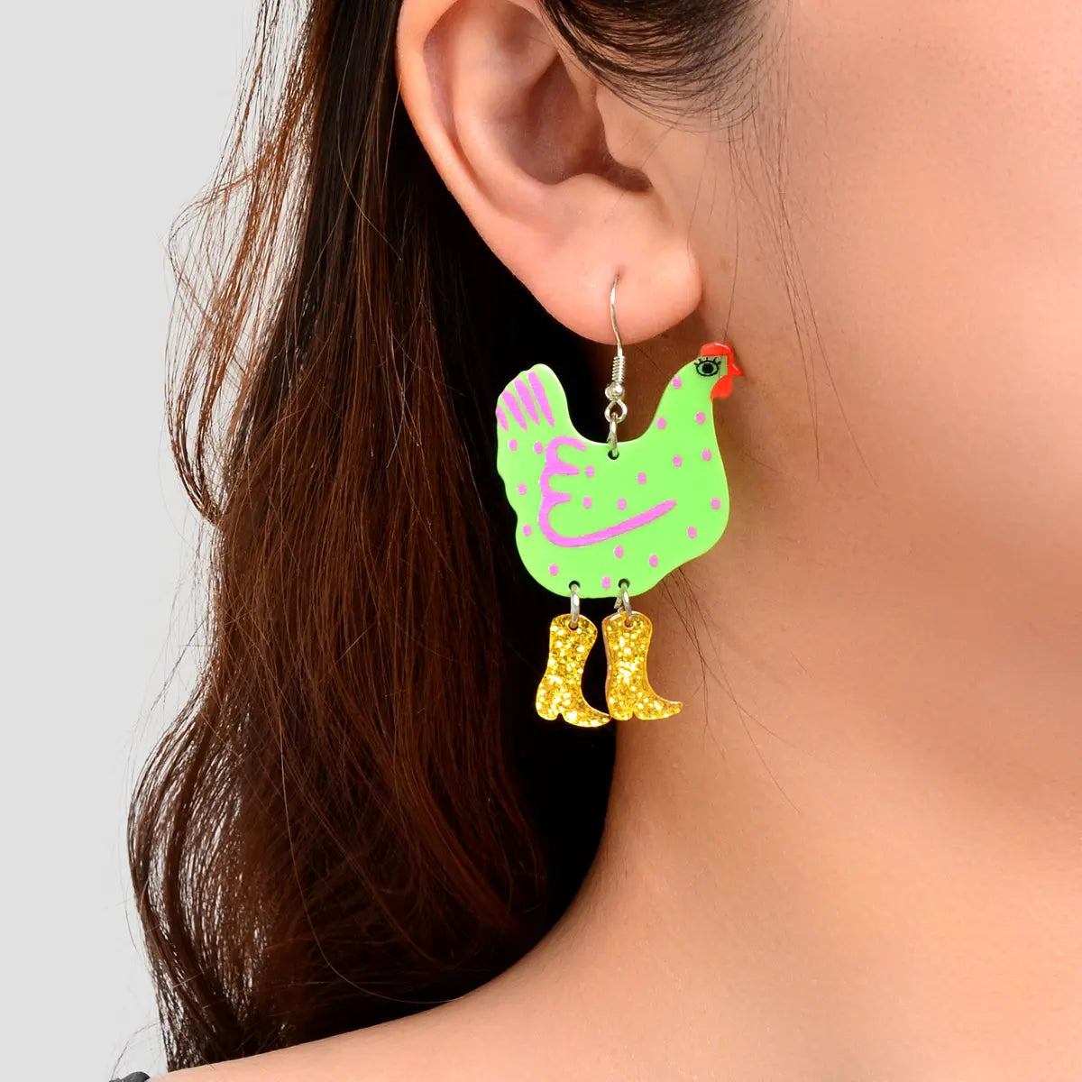 Cute Design Hen with Boot Dangle Lightweight Acrylic Chicken Earrings Party Gift Feelontop Jewellery