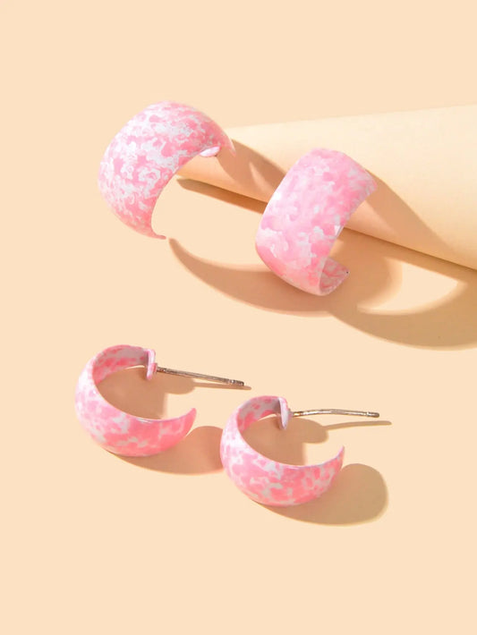 2 pairs/set Female Jewelry Personality Pink Hoop C shape Huggie Pierced Earrings Feelontop Jewellery