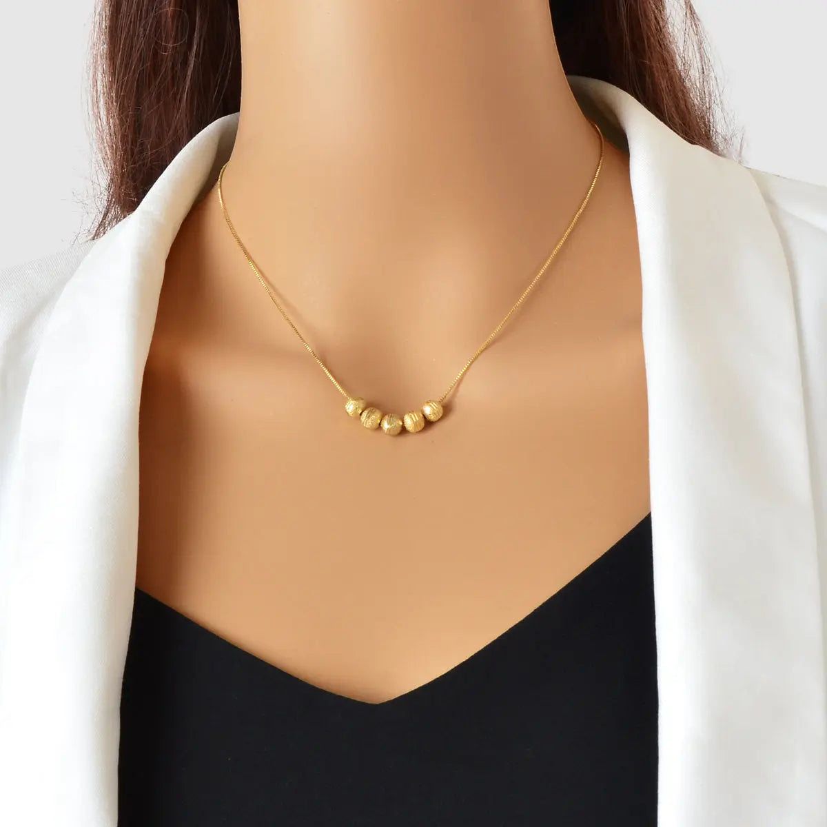 Minimalist Silver Chain Beaded Pendant Clavicle Necklace Women Trendy Accessory Feelontop Jewellery