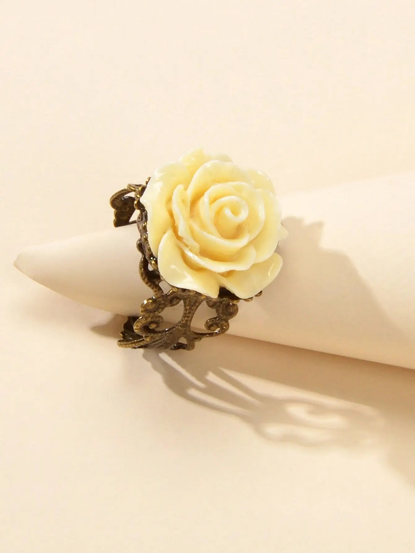 Retro Gothic Jewellery Resin Flower Open Cuff Finger Ring Antique Accessories Feelontop Jewellery