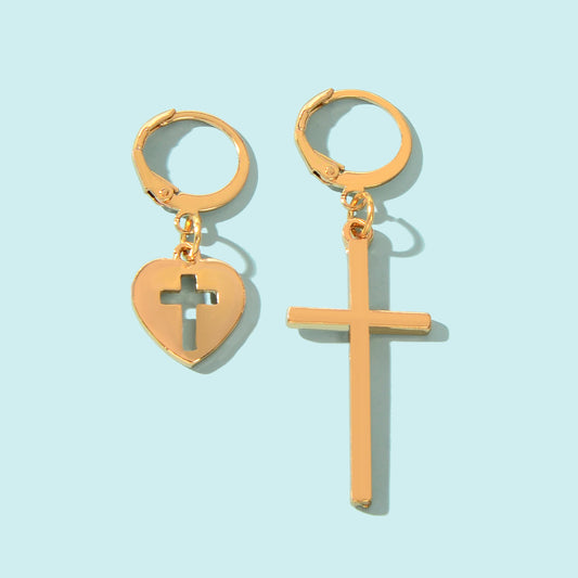 Women Girls Cross Love Heart Shaped Huggie Earrings Christmas Gift Jewellery Feelontop Jewellery