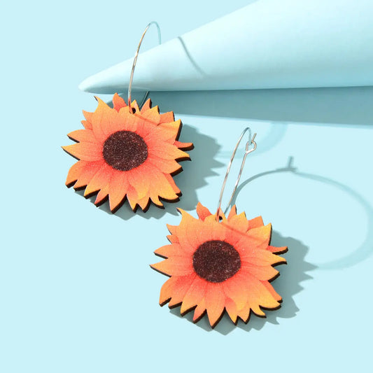 Colourful Sunflower Earrings Bohemian Summer Trendy Wooden Daisy Flower Jewelry Feelontop Jewellery