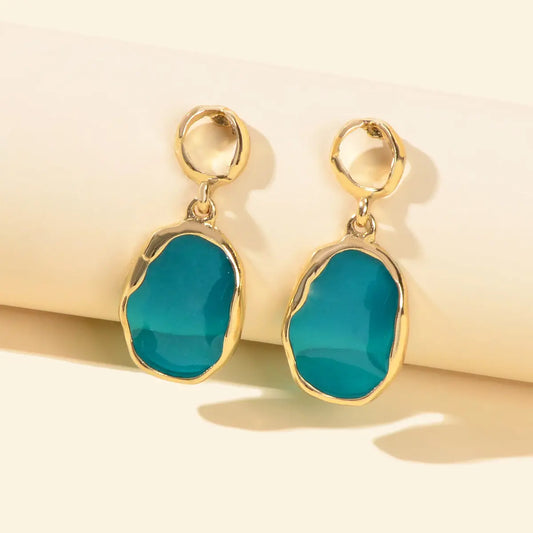 Blue Resin Gold Plated Geometric Hypoallergenic Stud Transparent Trendy Earrings Feelontop Jewellery