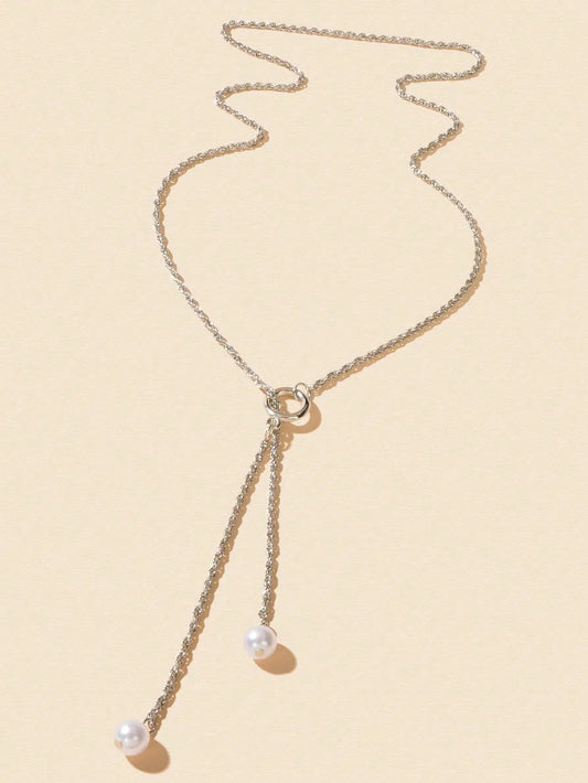 Pearl Pendant Lariat Long Necklace Elegant Versatile Jewelry Feelontop Jewellery
