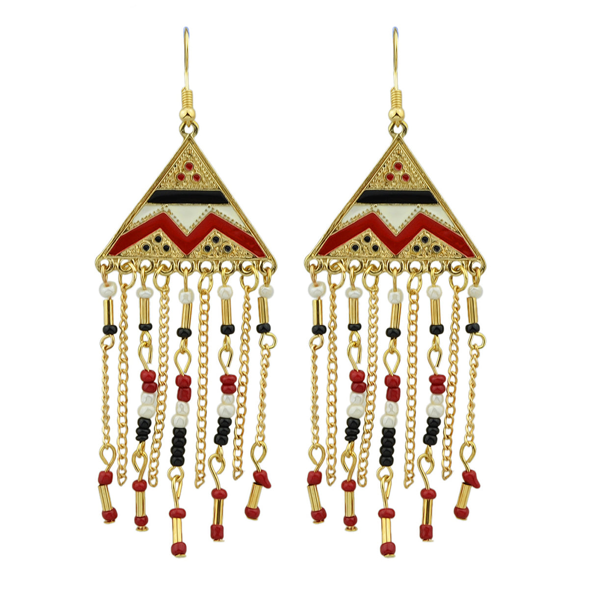 Triangle Colourful Enamel Beads Long Chain Tassel Ethnic Jewellery Boho Earrings Feelontop Jewellery