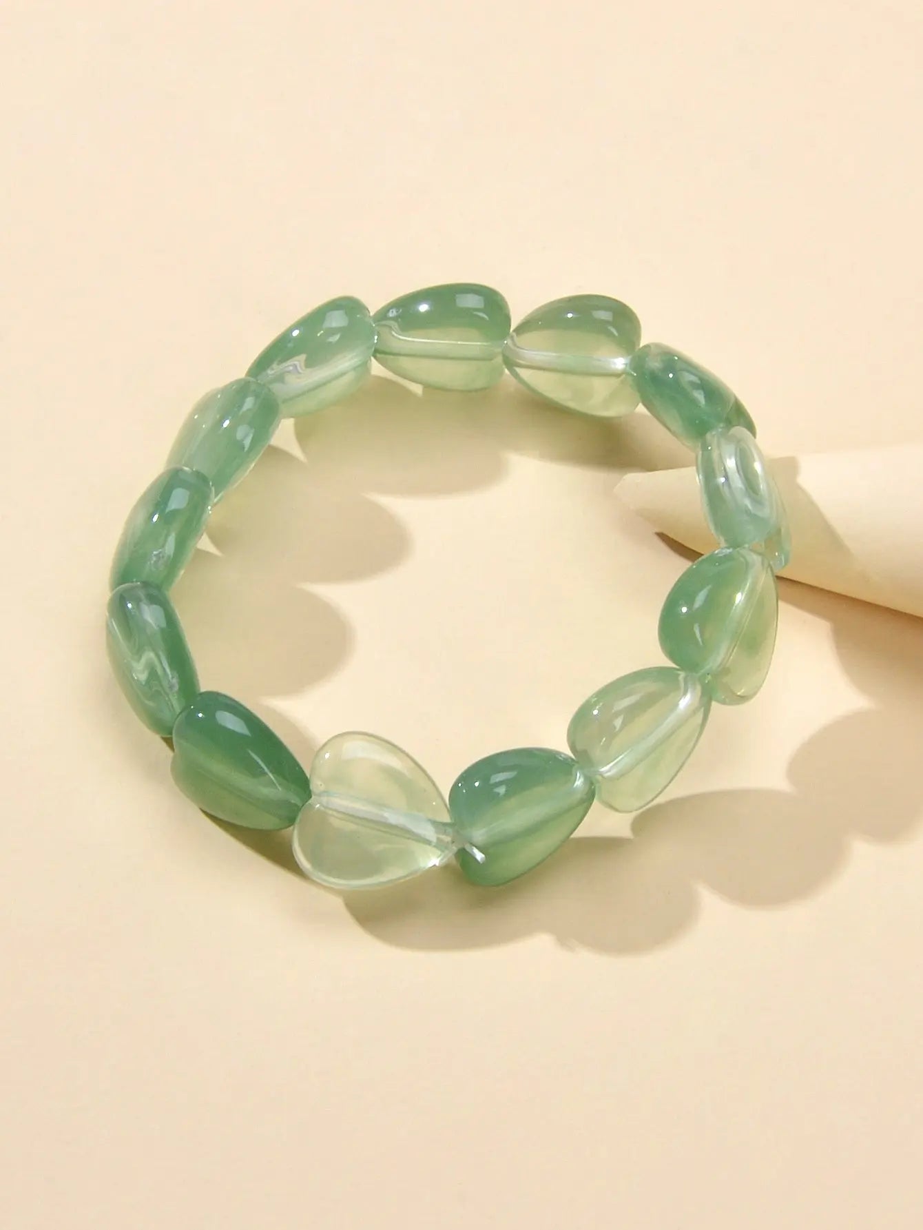 Boho Retro Jewellery Green Grey Resin Heart Beads Elastic Strand Bracelet Bangle Feelontop Jewellery