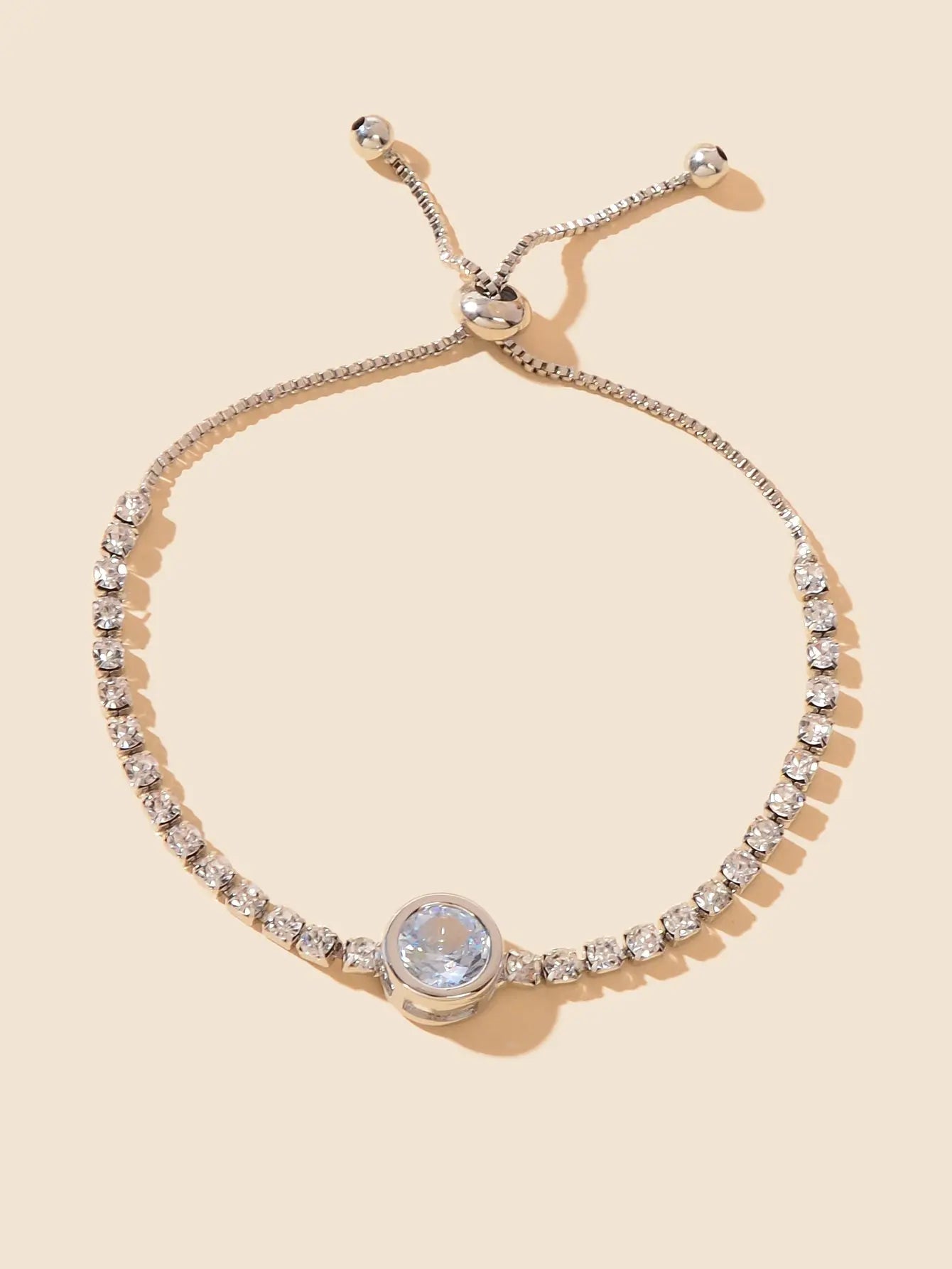 Luxurious Rhinestone Decor Sliding Chain Adjustable Women Wedding Party Bracelet Feelontop Jewellery