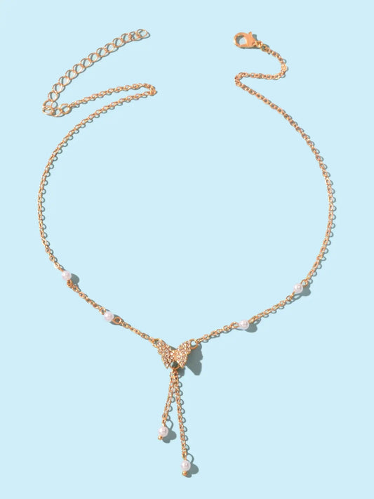 Personalized Gold Plated Dainty Buttefly Lariat Y-Shaped Necklace Pearl Jewelry Feelontop Jewellery
