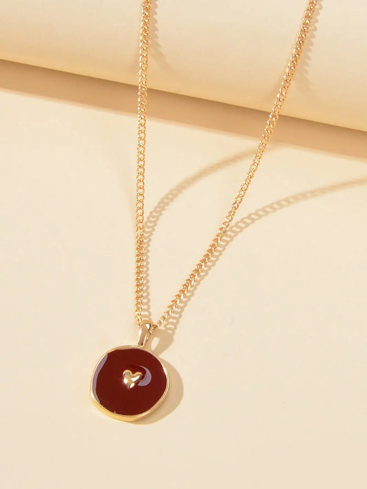 Fashion Accessories Gold Chain Heart Windred Enamel Round Charm Ladies Necklace Feelontop Jewellery