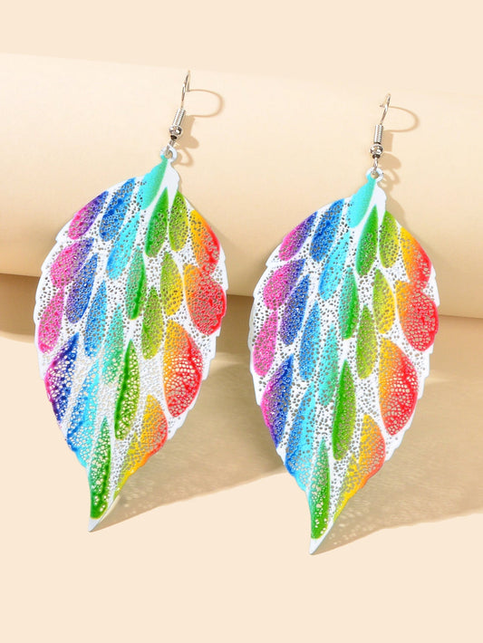 Colorful Hollow Leaf Pendant Earrings Novelty Plant Jewellery Ladies Unique Gift Feelontop Jewellery