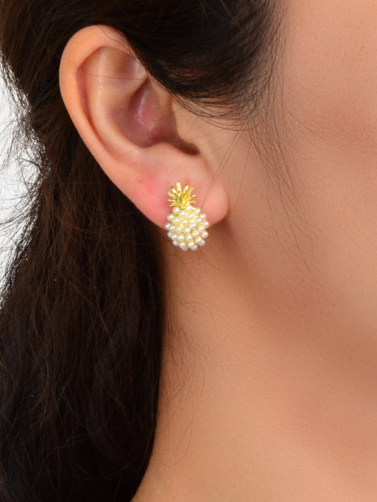 Fruit Jewelry Inspiring Imitation Pearl Decoration Gold Stud Pineapple Earrings Feelontop Jewellery