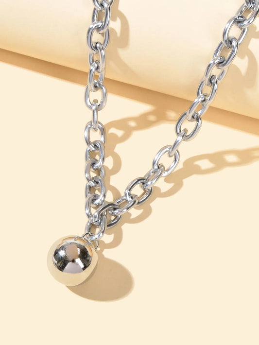Hip Hop Punk Thick Silver Chain Ball Pendant Statement Necklace Ladies Jewellery Feelontop Jewellery