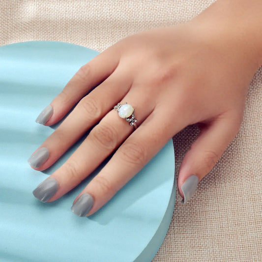 Retro Textured Jewellery Band Rhinestone Simulant Opal Butterfly Wedding Ring Feelontop Jewellery