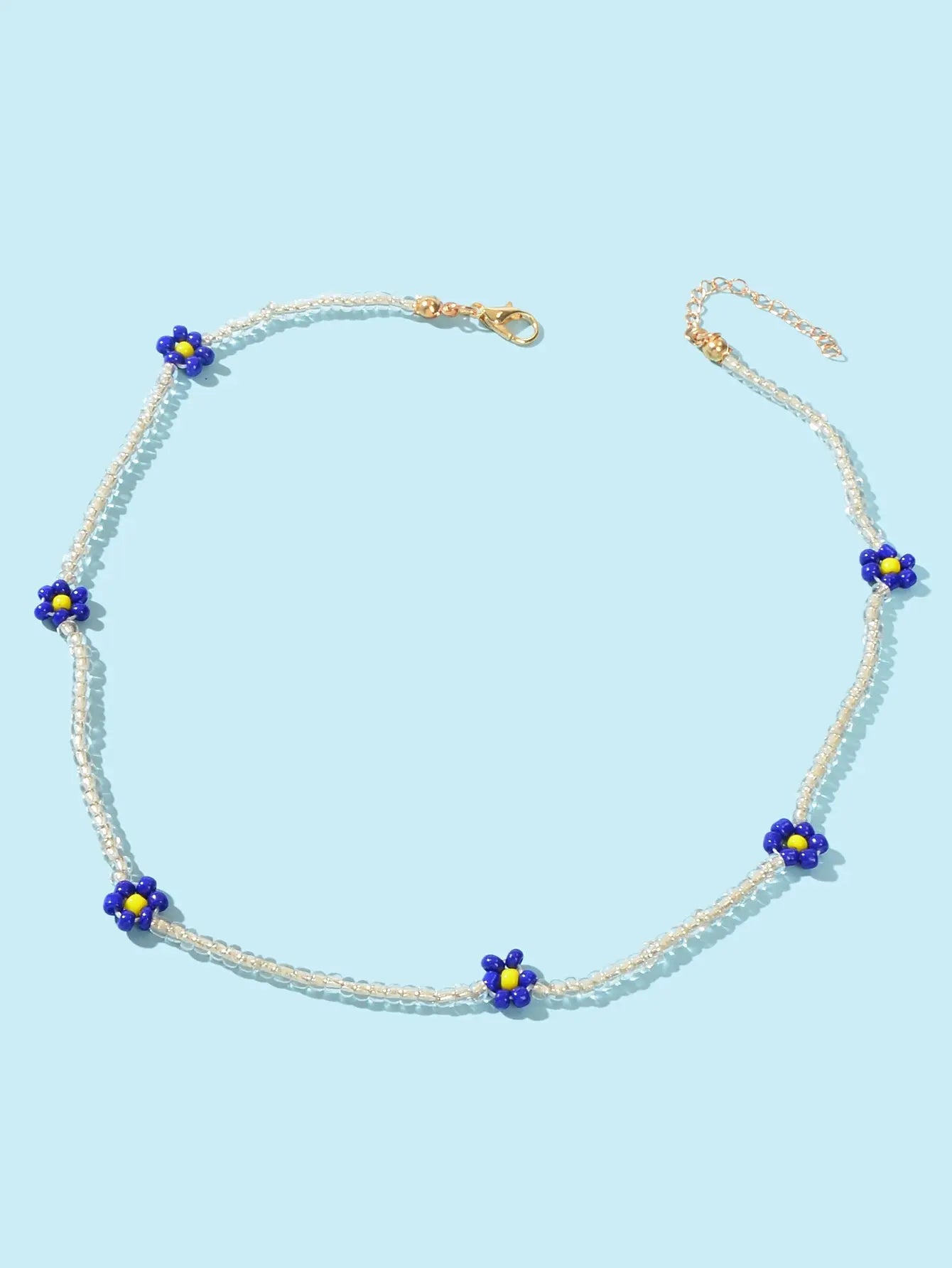 Boho Handmade Seed Beads Choker Blue Flower Collar Necklace Prom Party Jewellery Feelontop Jewellery