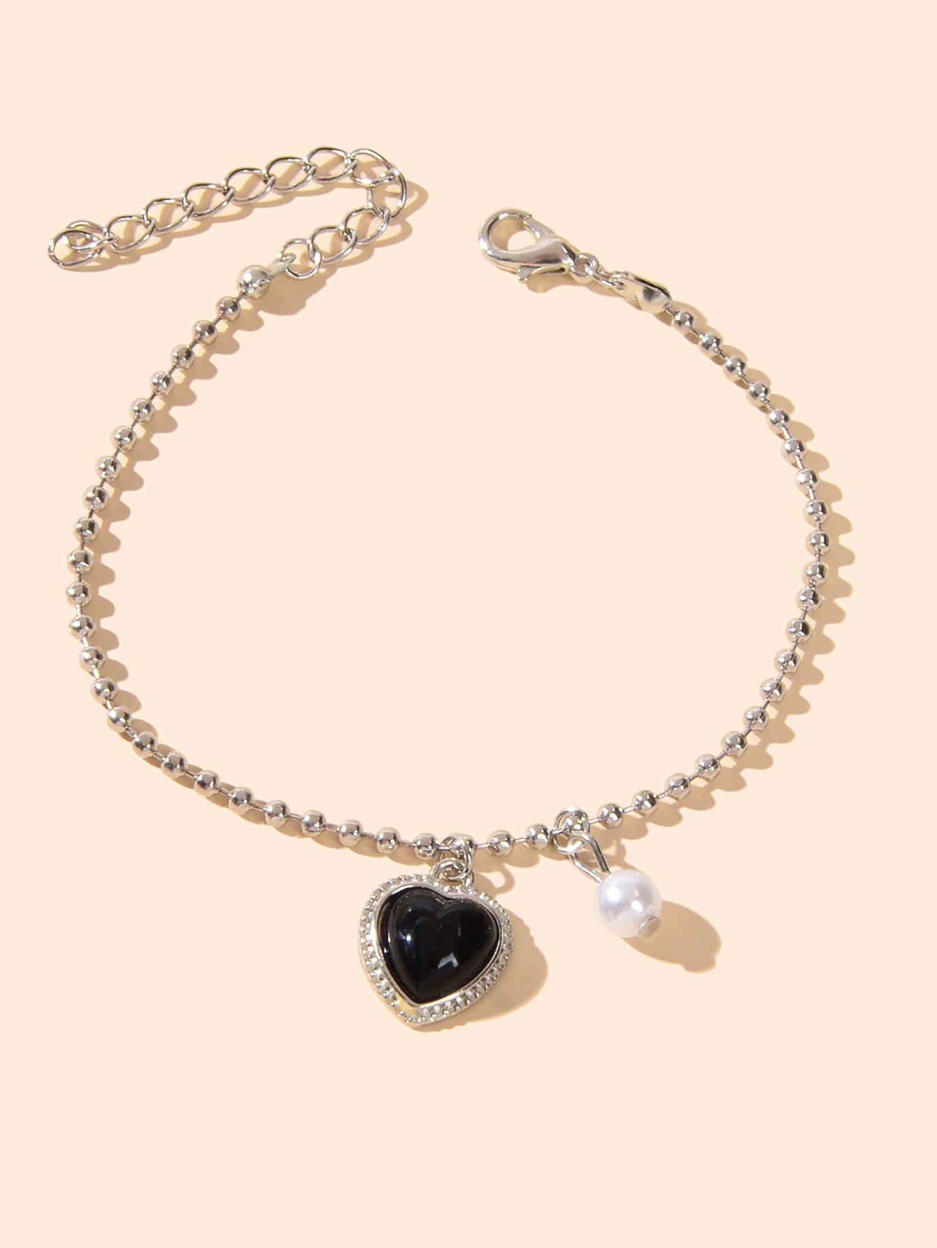 Girlfriend Gift Jewellery Silver Popcorn Chain Pearl Black Heart Charm Bracelets Feelontop Jewellery