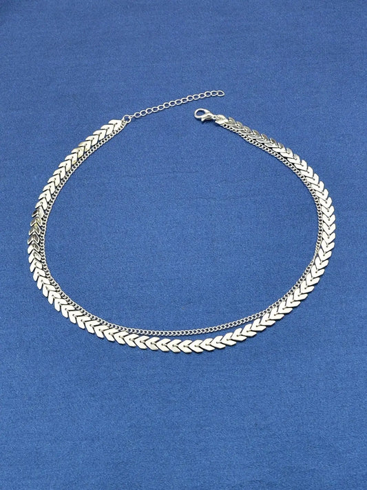 Female Gift Double layer Gold Silver Chain Short Clavicle Punk Collar Necklace Feelontop Jewellery