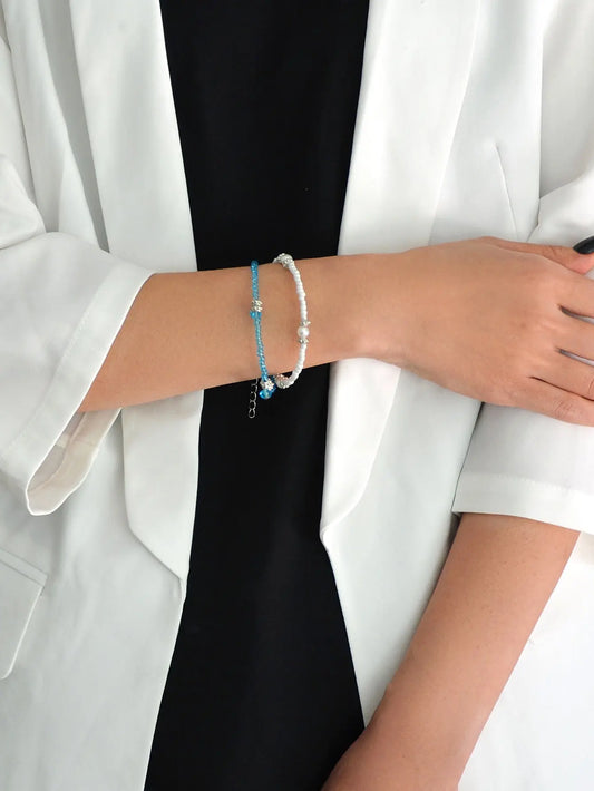 Fashion Jewellery Handmade Double layer Blue White Seed Beads Strand Bracelet Feelontop Jewellery