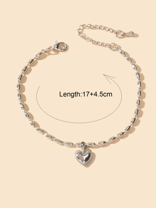 Trendy Jewellery Silver Beads Chain Heart Charm Bracelets Women Festival Gift Feelontop Jewellery