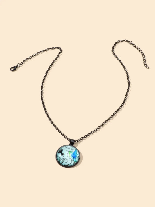 Vintage Retro Jewelry Black Chain Bird Pattern Round Charm Necklace Accessories Feelontop Jewellery