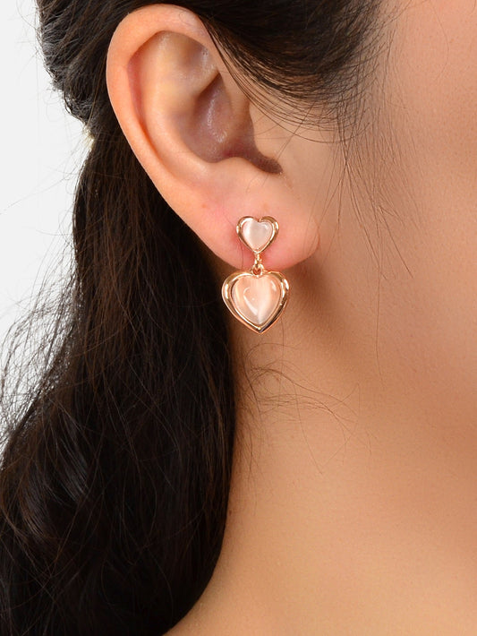 Girlfriend Birthday Gift Elegant Rose Gold Pink Opal Love Heart Dangle Earrings Feelontop Jewellery