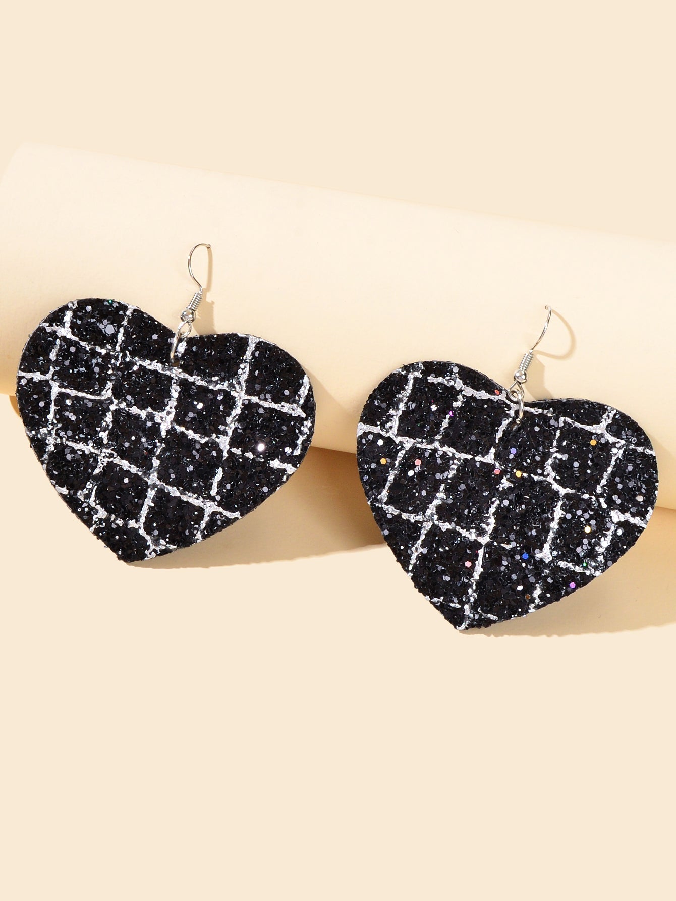 Valentine's Day Women Girl Black Hotpink Pu Leather Heart Drop Party Earrings Feelontop Jewellery