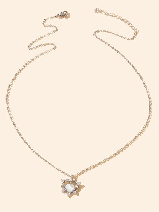Exquisite Silver Chain Rhinestone Opal Decor Heart Pendant Necklace Gift Jewelry Feelontop Jewellery