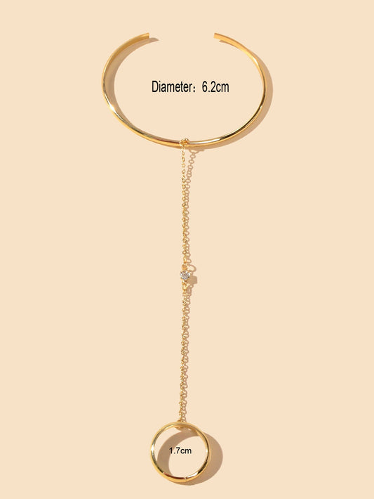 Punk Gold Chain Open Cuff Bangle with Finger Statement Women Slave Bracelets Feelontop Jewellery