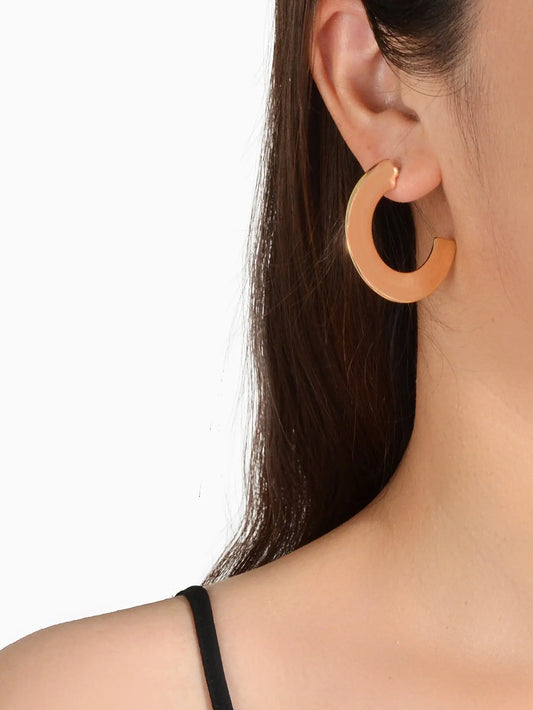 Gold Metal C shape Hoop Huggie Stud Earrings Women Party Decoration Jewellery Feelontop Jewellery