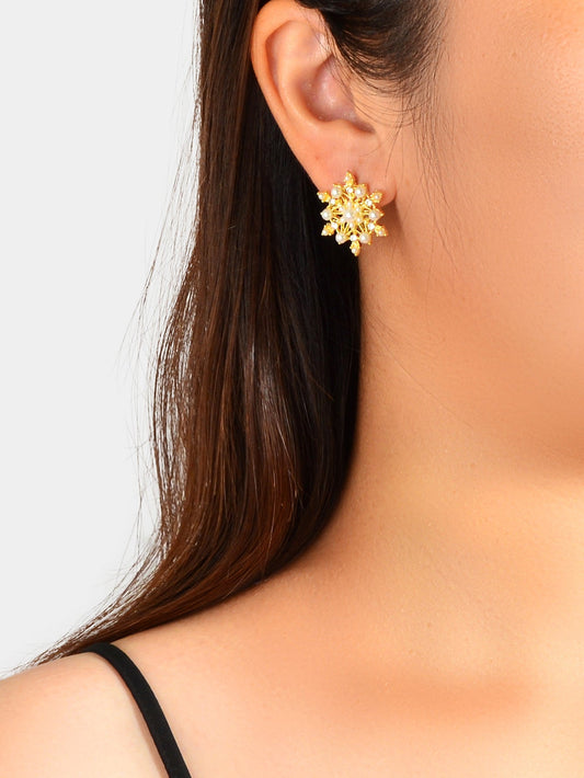 Pearl Rhinestone Gold Snowflake Stud Earrings Women Christmas Party Decoration Feelontop Jewellery