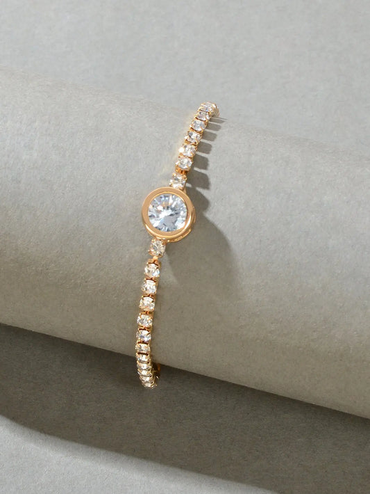 Luxurious Rhinestone Decor Sliding Chain Adjustable Women Wedding Party Bracelet Feelontop Jewellery