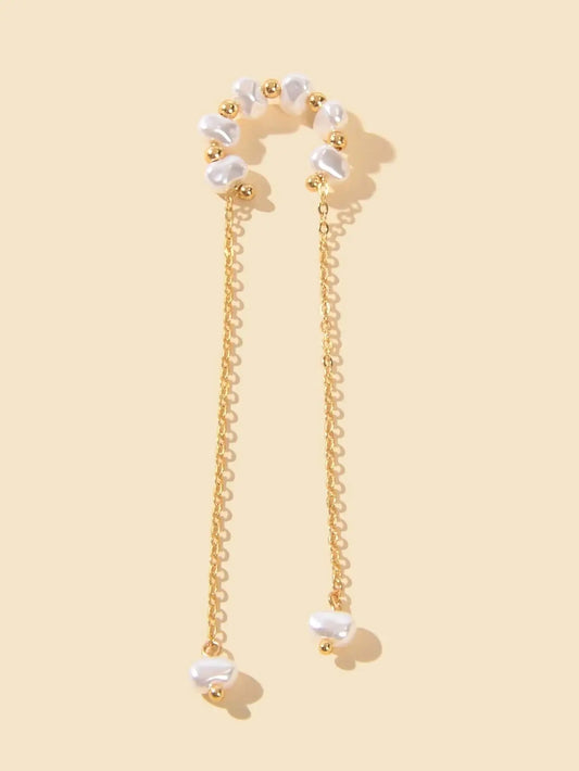 1 pc Fashion Pearl Long Gold Chain Ear Cuff Cartilage Dangle Earrings Accessory Feelontop Jewellery