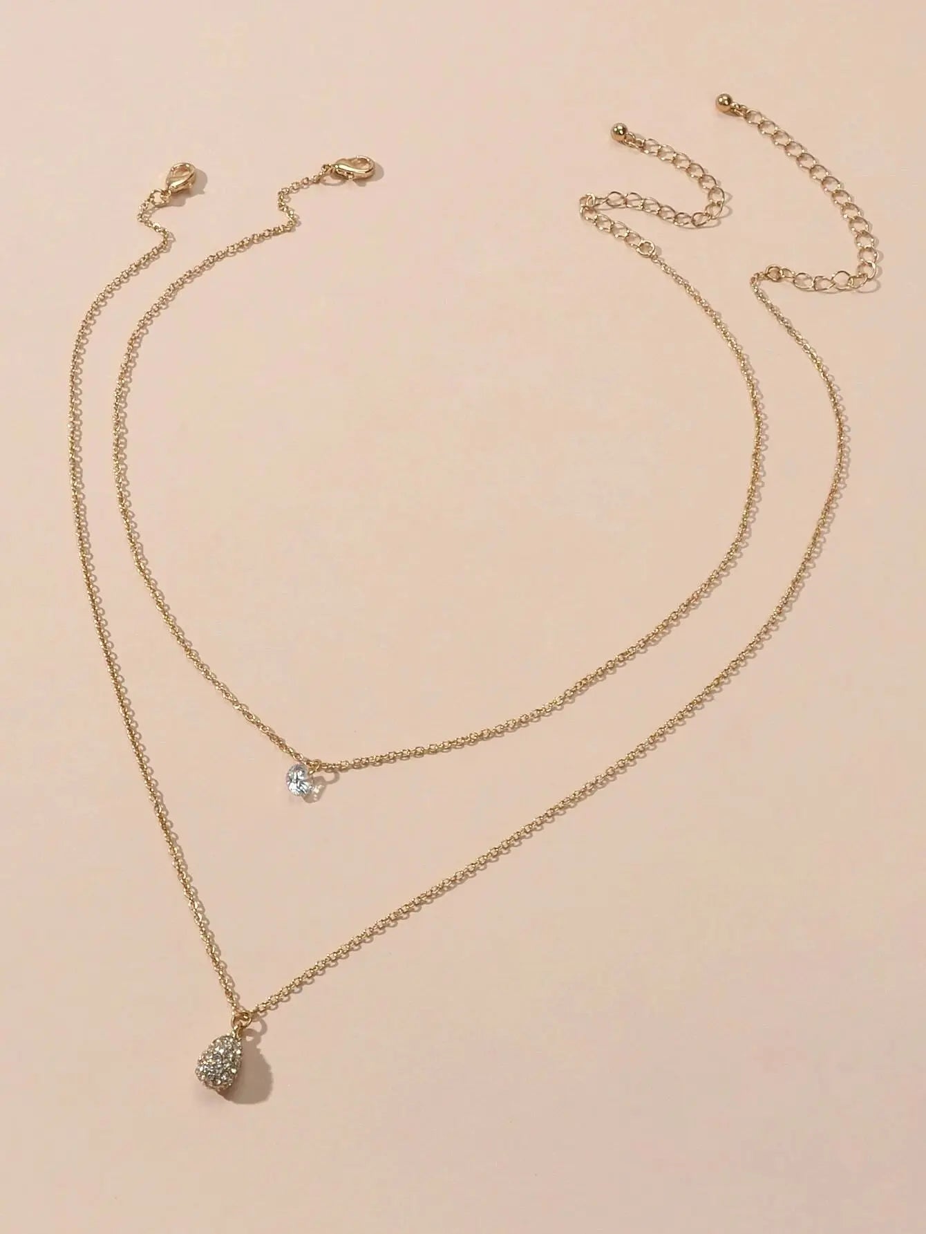 2 pcs Fashion Women Jewellery Rhinestone Decor Gold Chain Water Drop Necklace Feelontop Jewellery