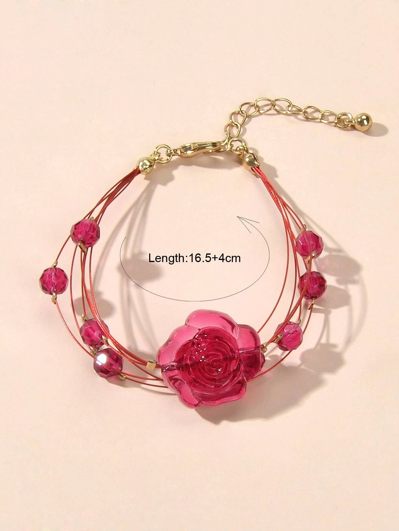Fashion Jewellery Multi-layer Beads Chain Resin Red Rose Flower Women Bracelet Feelontop Jewellery