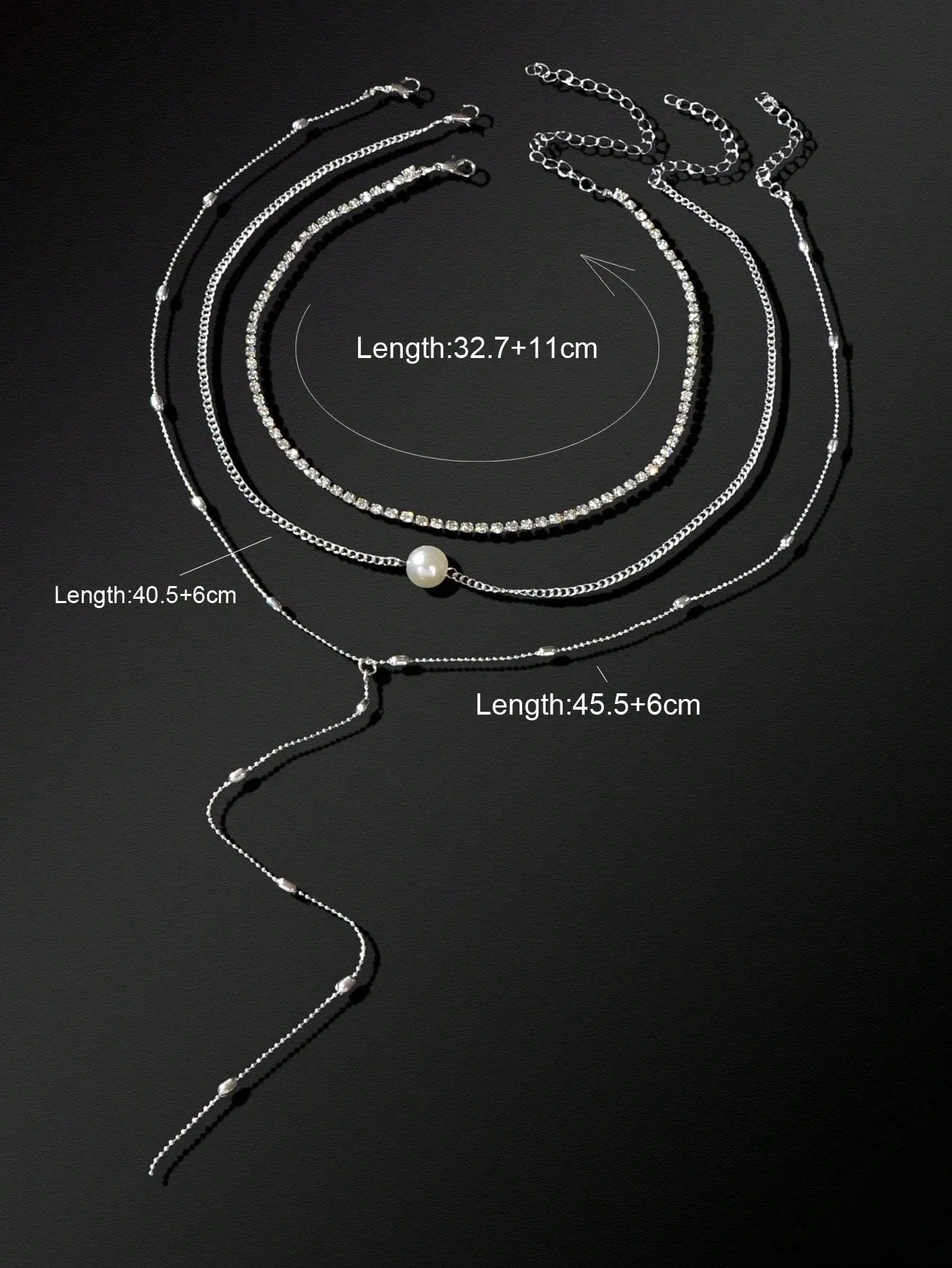 Silver Triple-Layer Chain Long Tassel Necklace Elegant Statement Piece Feelontop Jewellery