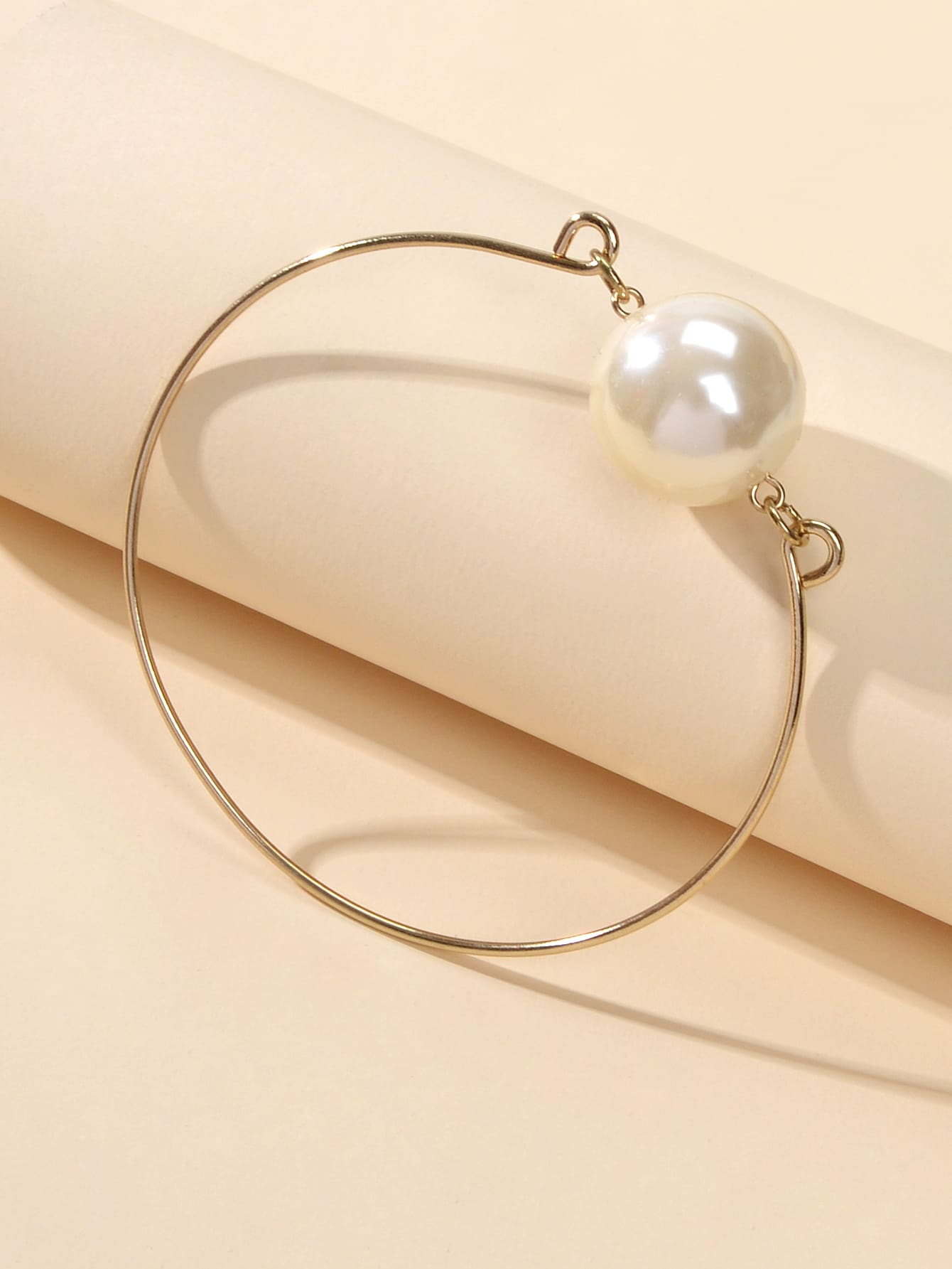 Female Jewellery Big Faux Pearl Decor Golden Bangle Collection Bracelets Women Feelontop Jewellery