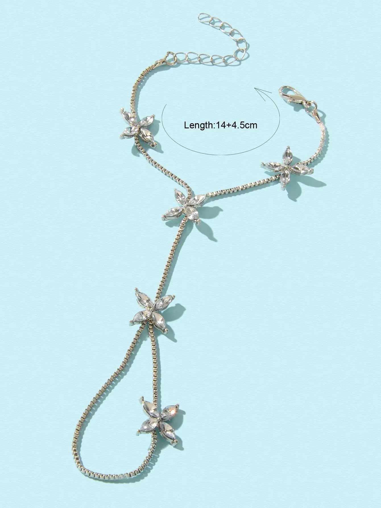 Diamond-Encrusted Chain Ring Connected Hand Wrist Bracelet Feelontop Jewellery