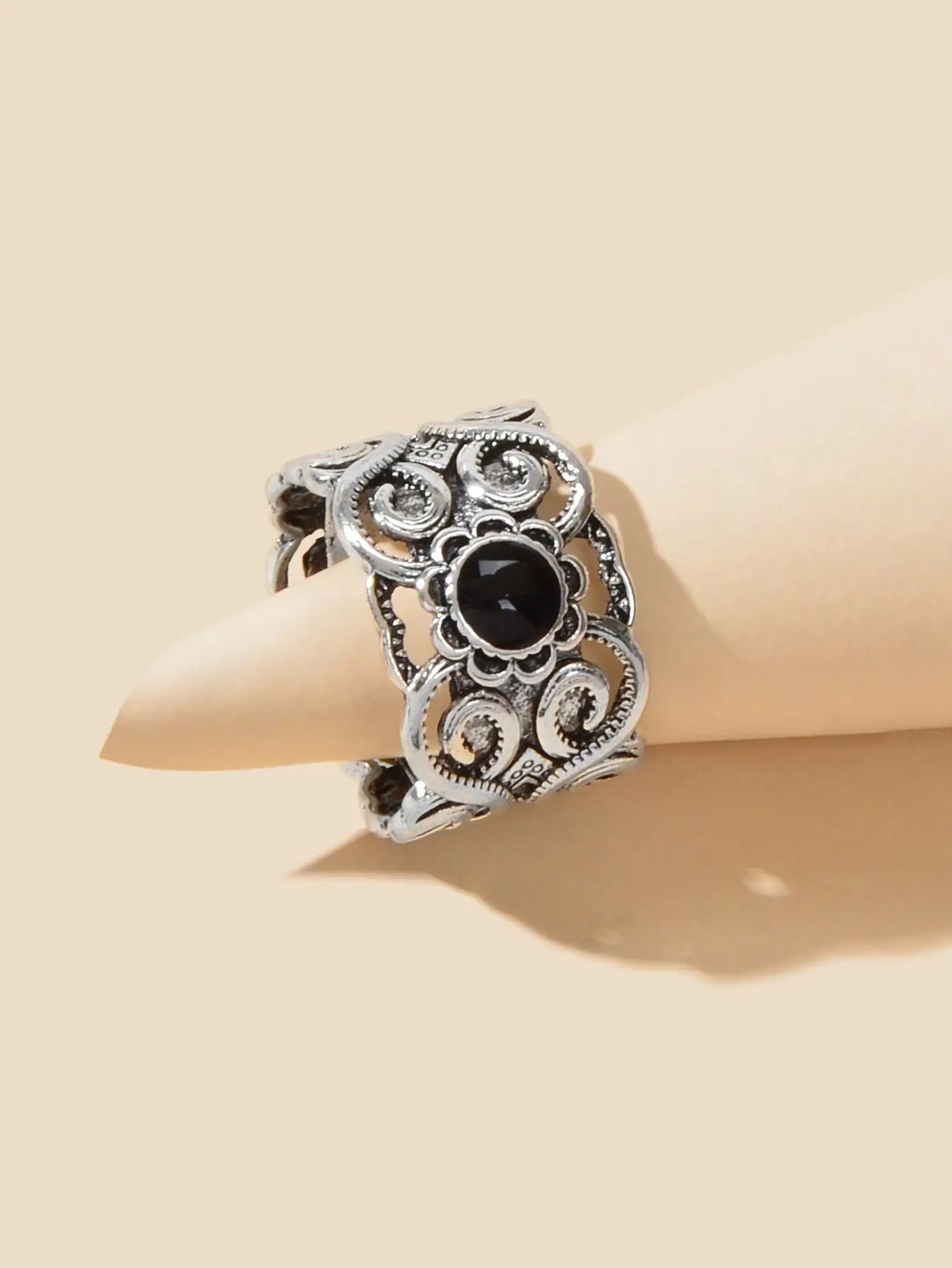Antique Silver Plated Turkish Style Carved Vintage Girls Oxidized Designer Ring Feelontop Jewellery
