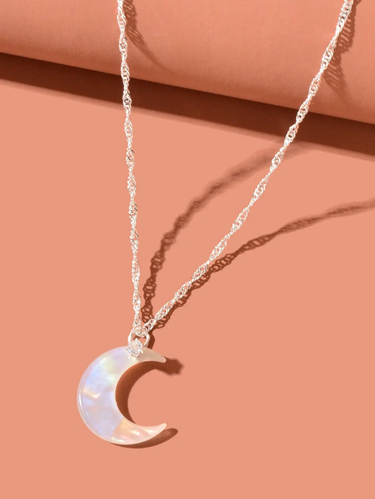 Delicate Gold Chain Transparent Acrylic Moon Pendant Necklace Girls Jewelry Gift Feelontop Jewellery