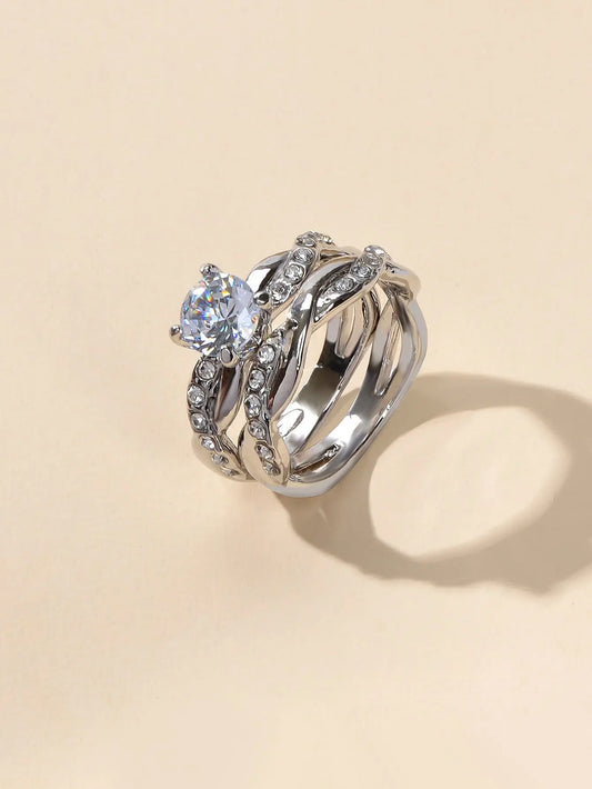 Simulated Diamond Finger Wedding Engagement Ring 2pcs Luxury Women Band Feelontop Jewellery