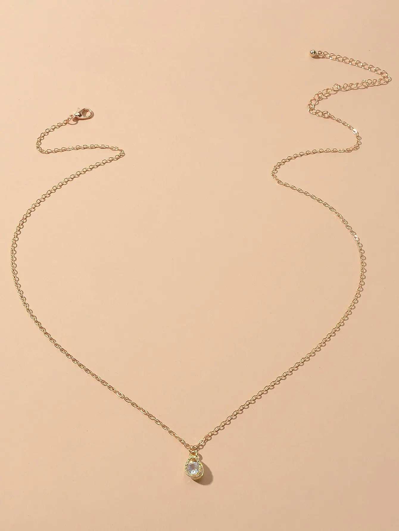 Charming Gold Chain Simulated Cubic Zirconia Water Drop Pendant Necklace Wedding Feelontop Jewellery